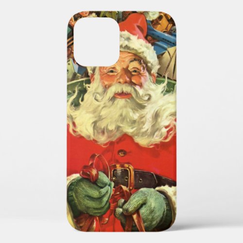 Vintage Christmas Santa Claus in Sleigh with Toys iPhone 12 Case