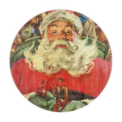 Vintage Christmas Santa Claus in Sleigh with Toys Cutting Board