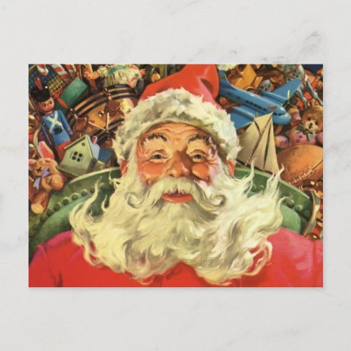 Vintage Christmas Santa Claus in Sleigh with Toys Holiday Postcard