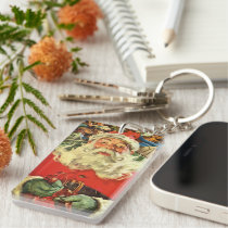 Vintage Christmas, Santa Claus in Sleigh with Toys Keychain