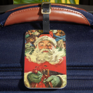 Vintage Christmas, Santa Claus in Sleigh with Toys Luggage Tag