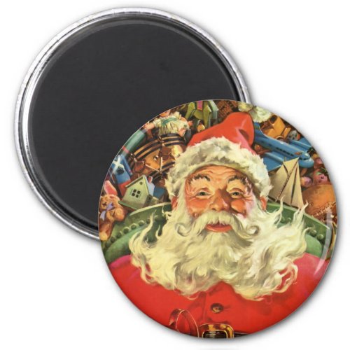 Vintage Christmas Santa Claus in Sleigh with Toys Magnet