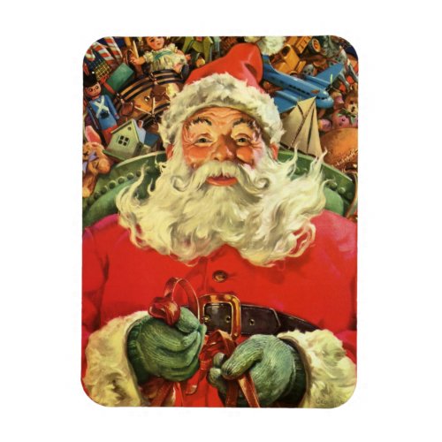 Vintage Christmas Santa Claus in Sleigh with Toys Magnet