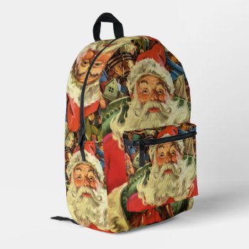 Vintage Christmas  Santa Claus In Sleigh With Toys Printed Backpack by ChristmasCafe at Zazzle