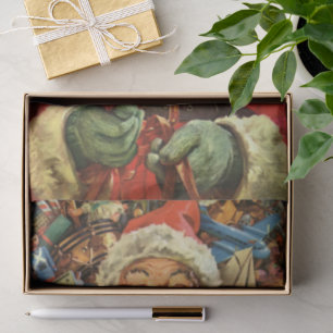 Vintage Christmas Santa Claus in Sleigh with Toys Tissue Paper