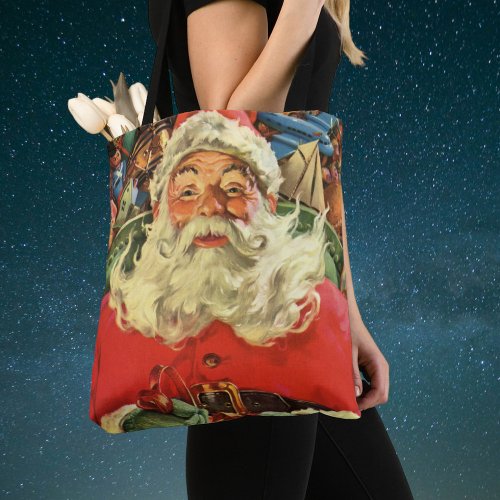 Vintage Christmas Santa Claus in Sleigh with Toys Tote Bag