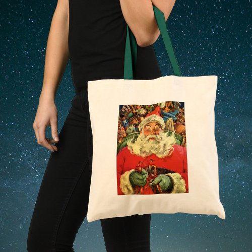 Vintage Christmas Santa Claus in Sleigh with Toys Tote Bag