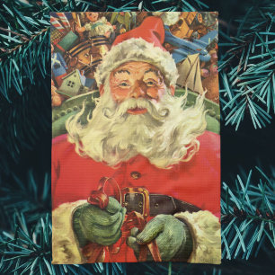 Vintage Christmas, Santa Claus in Sleigh with Toys Towel