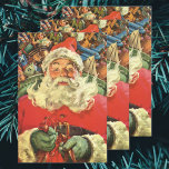 Vintage Christmas, Santa Claus in Sleigh with Toys Wrapping Paper Sheets<br><div class="desc">Vintage illustration Merry Christmas holiday image featuring a jolly Santa Claus flying his sleigh with a sack full of games,  toys and dolls. You can see Santa's long white beard blowing in the wind!</div>