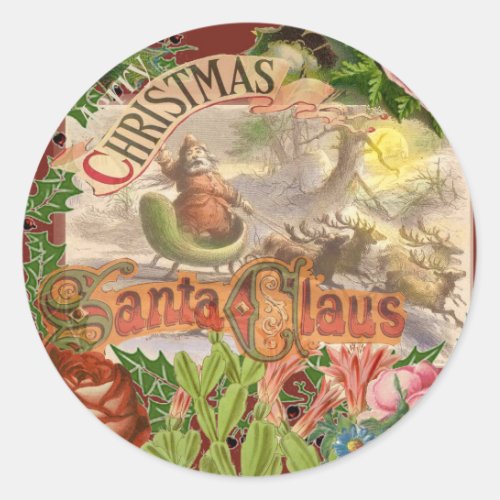 Vintage Christmas Santa Claus in Victorian Sleigh Classic Round Sticker