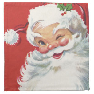 Vintage Christmas Santa Claus, Jolly and Winking Cloth Napkin
