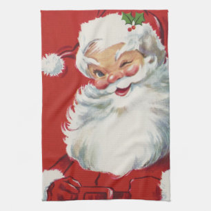 Vintage Christmas Santa Claus, Jolly and Winking Kitchen Towel