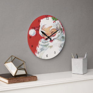 Vintage Christmas Santa Claus, Jolly and Winking Large Clock