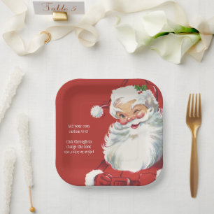 Vintage Christmas Santa Claus, Jolly and Winking Paper Plates
