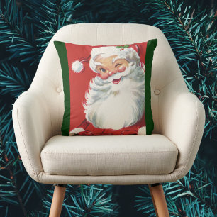 Vintage Christmas Santa Claus, Jolly and Winking Throw Pillow