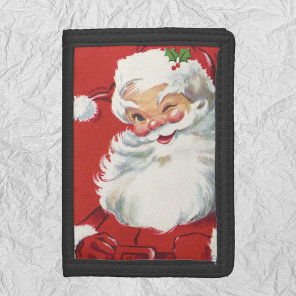 Vintage Christmas Santa Claus, Jolly and Winking Tri-fold Wallet