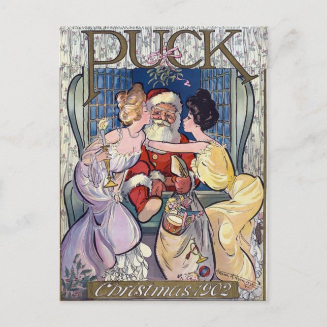 Vintage Christmas Santa Claus Kiss Postcard (Front)