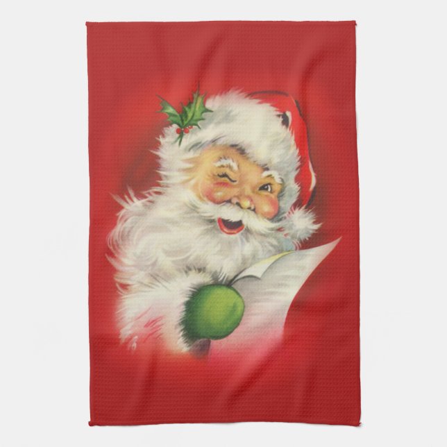 Vintage Christmas Santa Claus Kitchen Towel (Vertical)