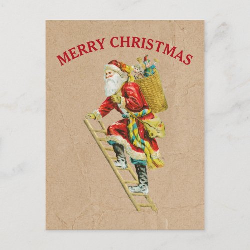Vintage Christmas Santa Claus Kraft Brown Paper Holiday Postcard