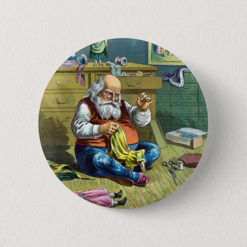 Vintage Christmas Santa Claus Making Toy Dolls Button