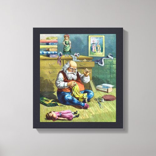 Vintage Christmas Santa Claus Making Toy Dolls Canvas Print