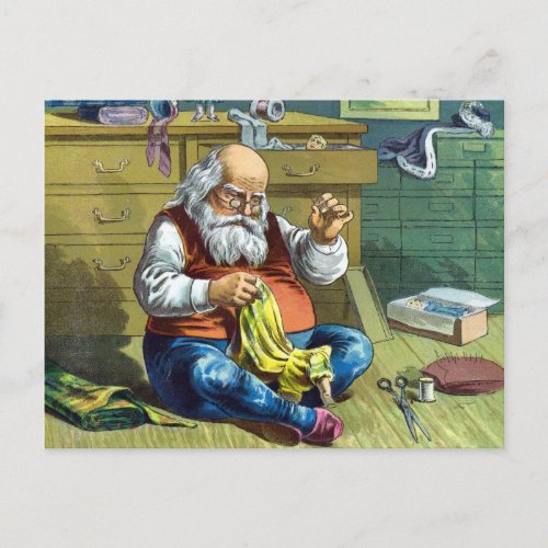 Vintage Christmas Santa Claus Making Toy Dolls Holiday Postcard