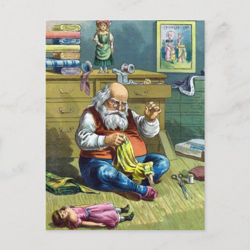 Vintage Christmas Santa Claus Making Toy Dolls Holiday Postcard