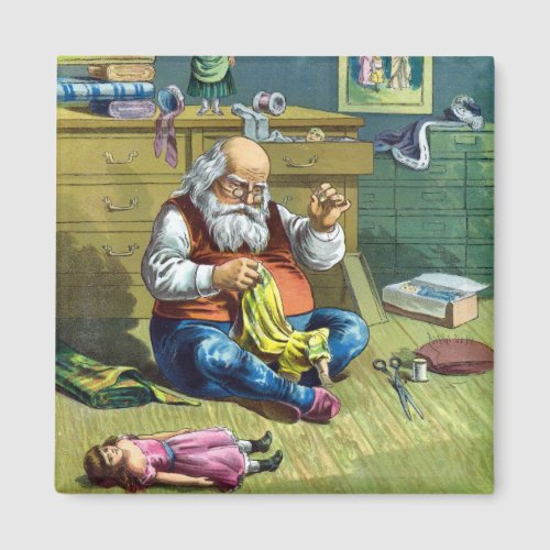 Vintage Christmas Santa Claus Making Toy Dolls Magnet