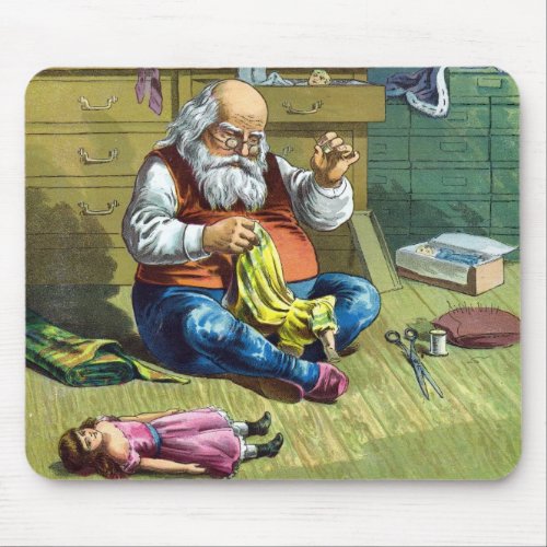 Vintage Christmas Santa Claus Making Toy Dolls Mouse Pad