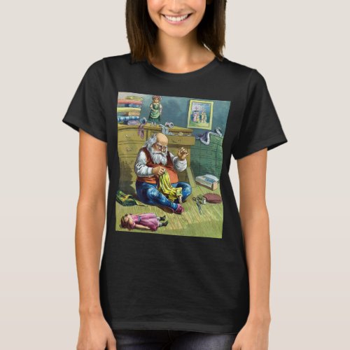 Vintage Christmas Santa Claus Making Toy Dolls T_Shirt