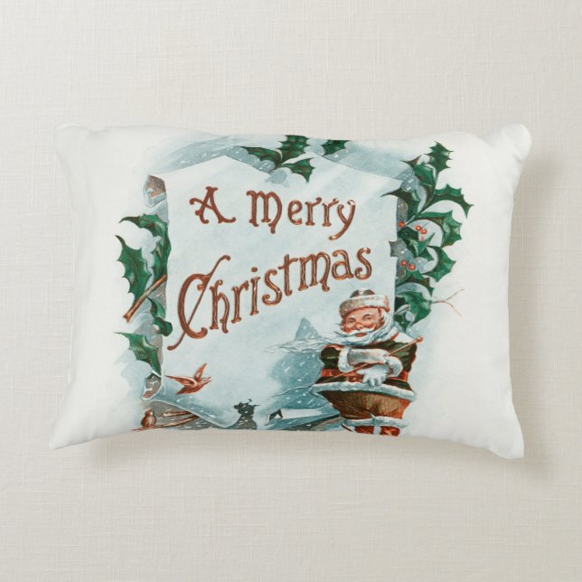 Vintage Christmas Santa Claus Merry Greeting Accent Pillow (Back)