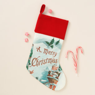 Vintage Christmas Santa Claus Merry Greeting Christmas Stocking