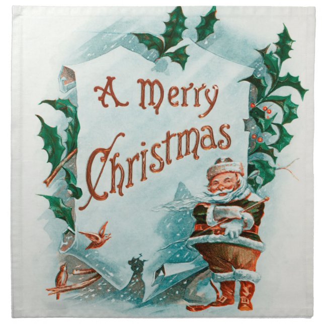 Vintage Christmas Santa Claus Merry Greeting Cloth Napkin (Front)