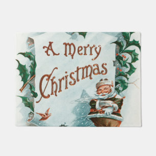 Vintage Christmas Santa Claus Merry Greeting Doormat
