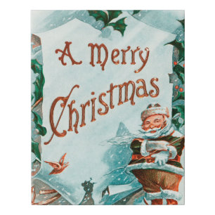 Vintage Christmas Santa Claus Merry Greeting Faux Canvas Print