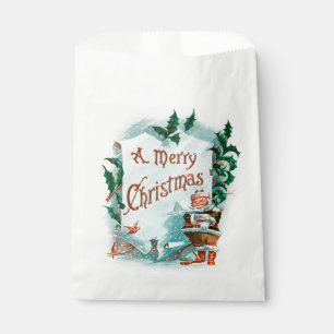 Vintage Christmas Santa Claus Merry Greeting Favor Bag