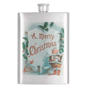 Vintage Christmas Santa Claus Merry Greeting Flask