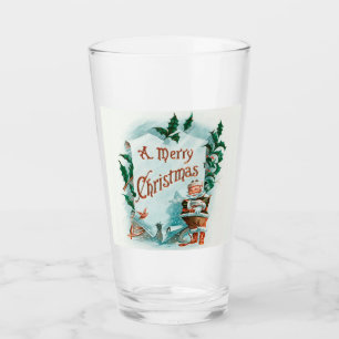 Vintage Christmas Santa Claus Merry Greeting Glass