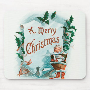 Vintage Christmas Santa Claus Merry Greeting Mouse Pad
