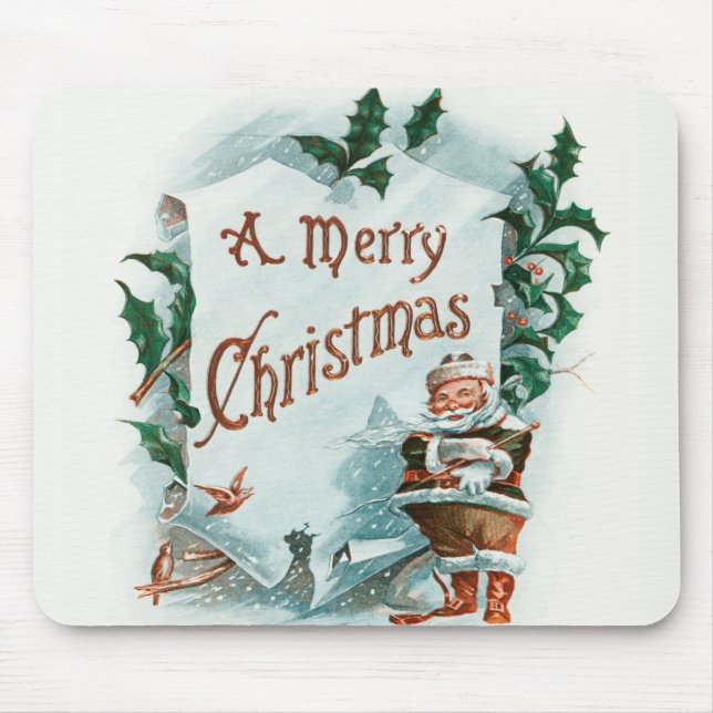 Vintage Christmas Santa Claus Merry Greeting Mouse Pad (Front)