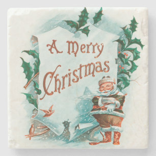 Vintage Christmas Santa Claus Merry Greeting Stone Coaster