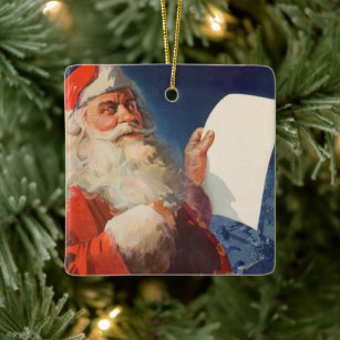 Vintage Christmas, Santa Claus Naughty Nice List Ceramic Ornament