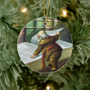 Vintage Christmas, Santa Claus Naughty Nice List Ceramic Ornament