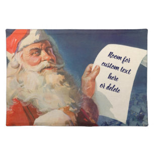 Vintage Christmas, Santa Claus Naughty Nice List Cloth Placemat