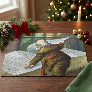 Vintage Christmas, Santa Claus Naughty Nice List Cloth Placemat
