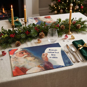 Vintage Christmas, Santa Claus Naughty Nice List Cloth Placemat