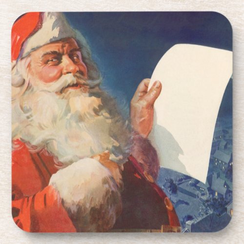 Vintage Christmas Santa Claus Naughty Nice List Coaster
