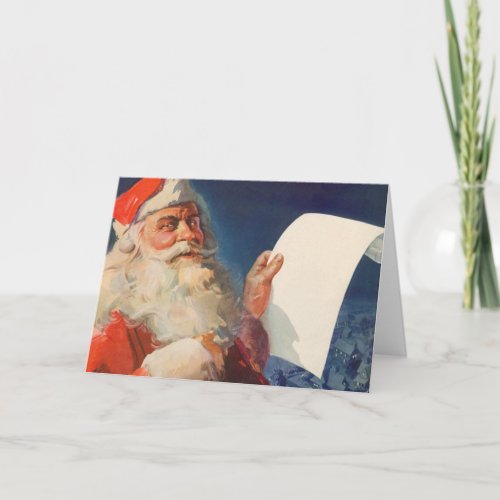 Vintage Christmas Santa Claus Naughty Nice List Holiday Card