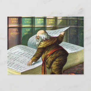 Vintage Christmas, Santa Claus Naughty Nice List Holiday Postcard