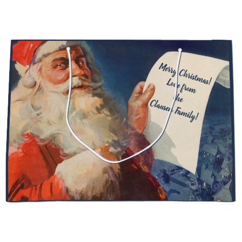 Vintage Christmas Santa Claus Naughty Nice List Large Gift Bag